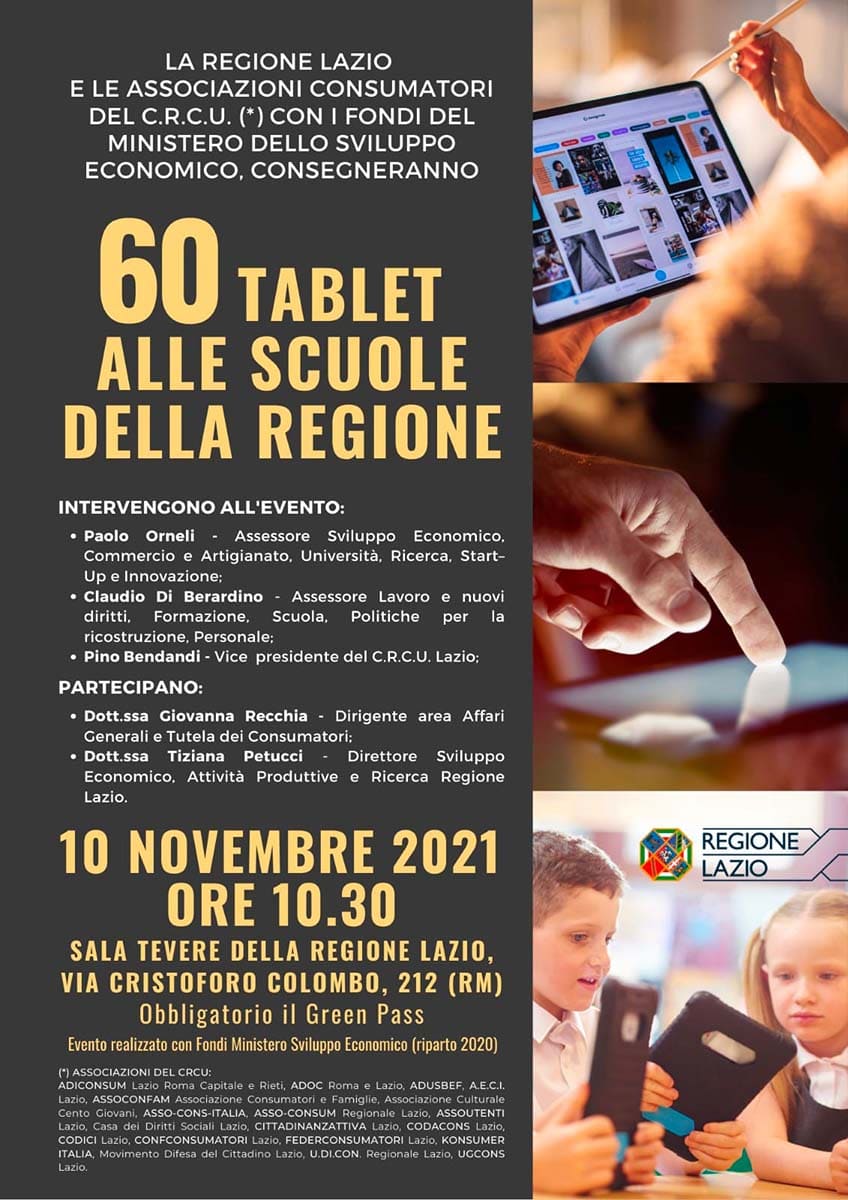60 Tablet a Scuole del territorio laziale per restare connessi e vicini ai giovani e alle loro famiglie